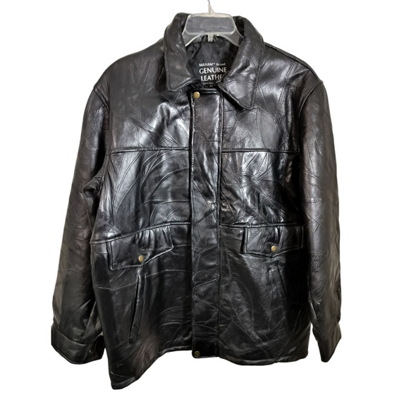 M592)Maxam Brand Leather Black Italian Mosaic Design Top Grain Lambskin Jacket L